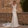 ADLN Mermaid Wedding Dresses 2025 Deep V Neck Long Sleeves Applique Illusion Back Buttons Court Train Jersey Bridal Gown 4