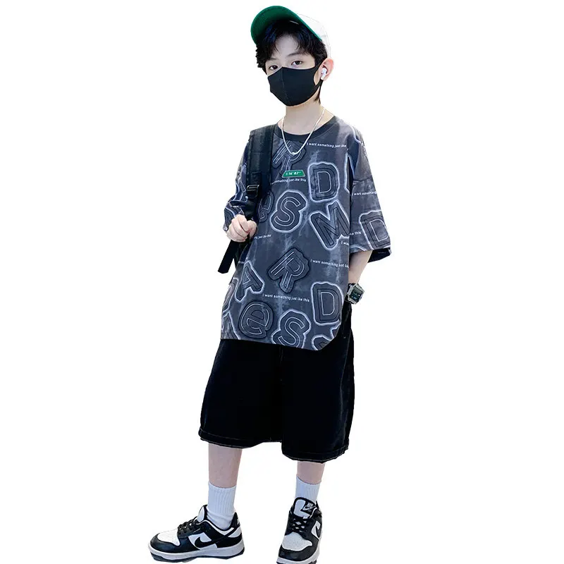 

Summer 2023 Newest Boys Clothing Sets Children Short Sleeve T-shirt + Shorts 2PC Casual Kids Teen Boys Outfits 6 8 10 12 14Years