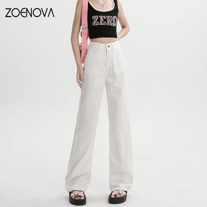 ZOENOVA 여성용 화이트 하이 퀄리티 아이스 실크 청바지, 리오셀 원단, 스몰 스트레이트 캐주얼, 다목적 데님 바지, 여름 신상 패션