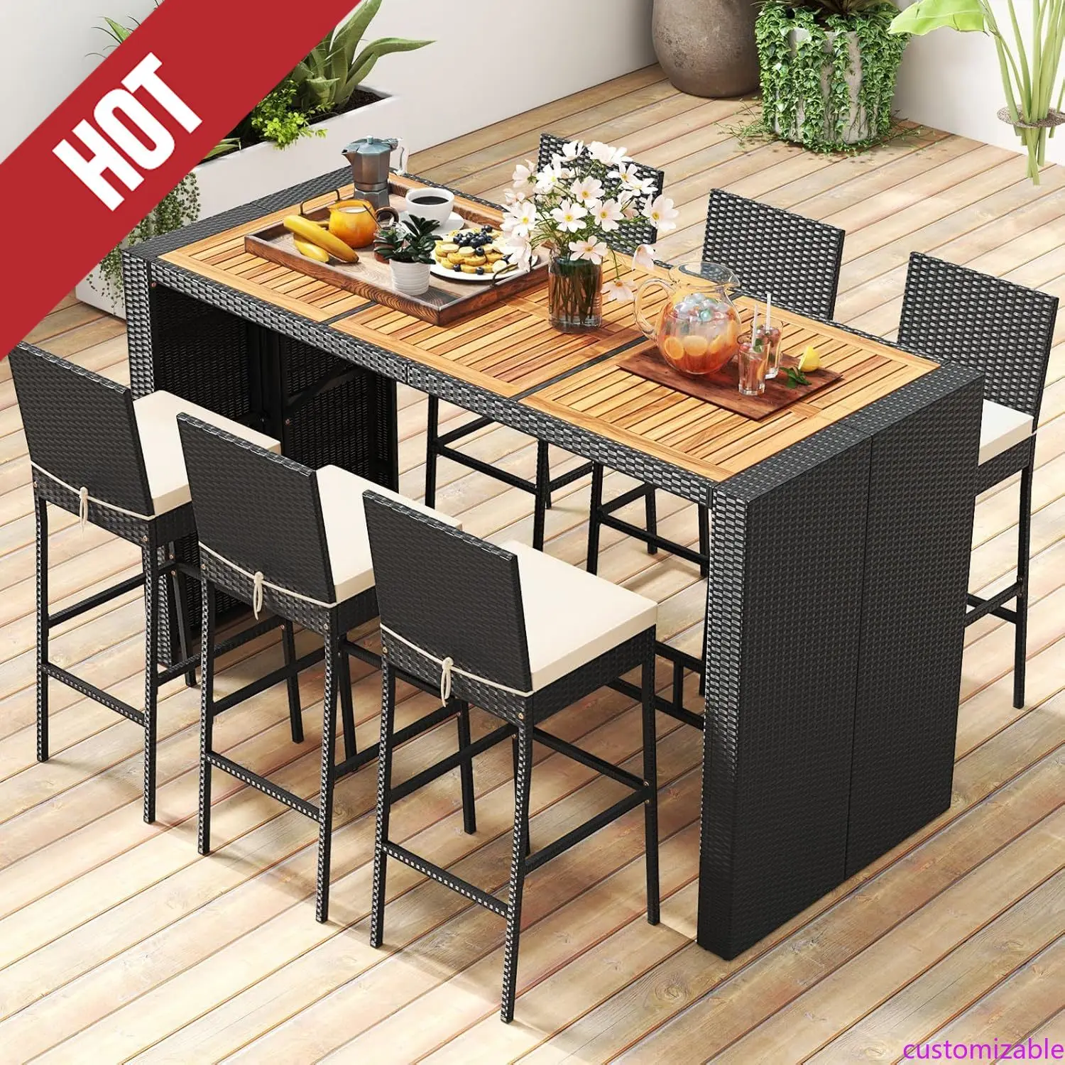 Customizable 7-Piece Outdoor Bar Set 2