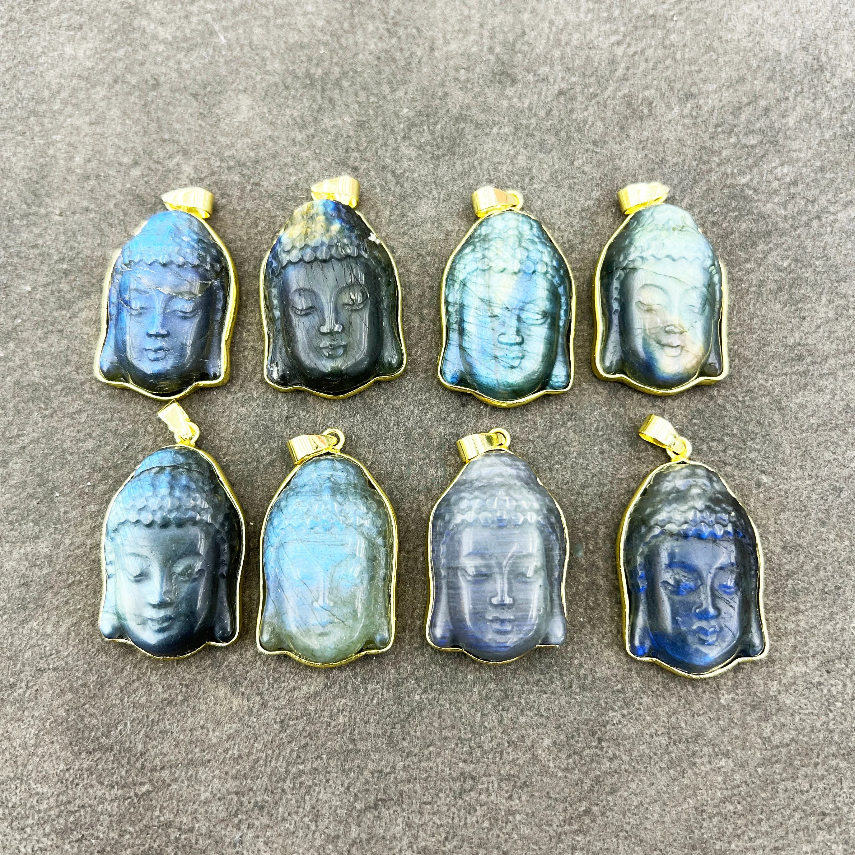 Natural Labradorite Buddha Pendant, Crystal Laugh Buddha Carving, Buddhist Gift, Buddhism Amulet, Zen Stone Necklace Making 2