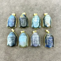 Natural Labradorite Buddha Pendant, Crystal Laugh Buddha Carving, Buddhist Gift, Buddhism Amulet, Zen Stone Necklace Making 2