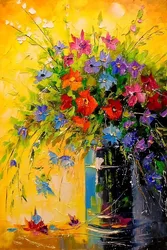 Watercolor Blue & Orange Floral Canvas Art Print - 40x60cm No Frame (Clear)