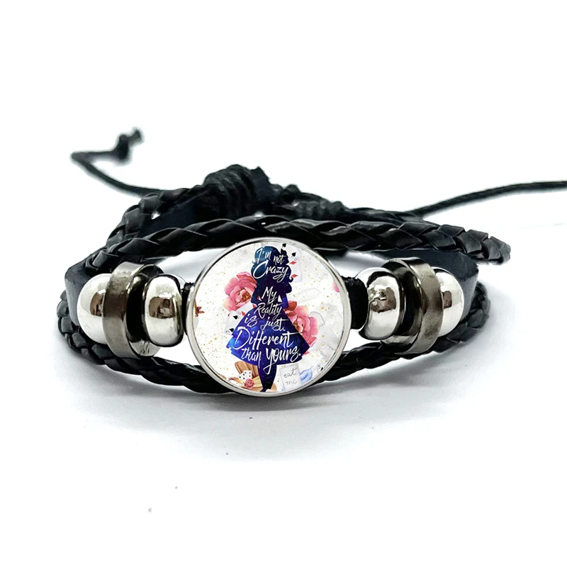 Alice In Wonderland Wonderland Garden Leather Bracelet Cartoon Glass Cabochon Button Multilayer Bangles Wristband Gift 5