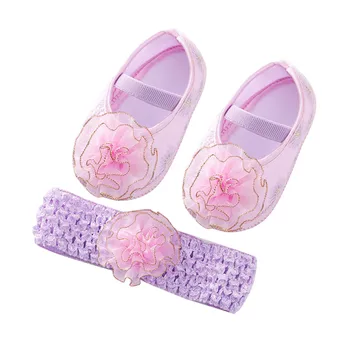 0~9M Newborn Infant Baby Girl Shoes +Headband Set First Walkers Soft Sole Bowknot Princess Cute Shoe Toddler Walking Prewalkers 1
