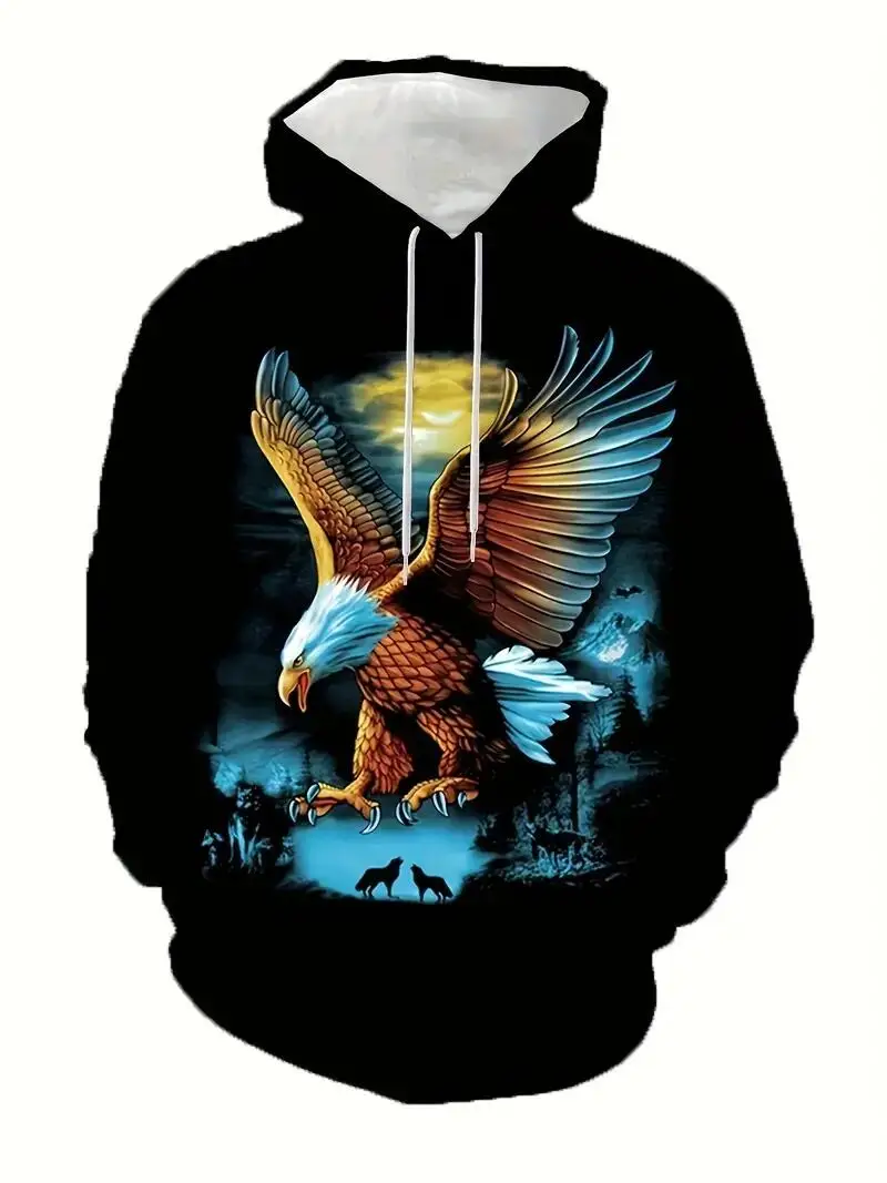 

Plus Size Men's 3D Eagle Print Hooded Sweatshirt Casual Fashion Hoodies For Big & Tall Males, Men's Clothing