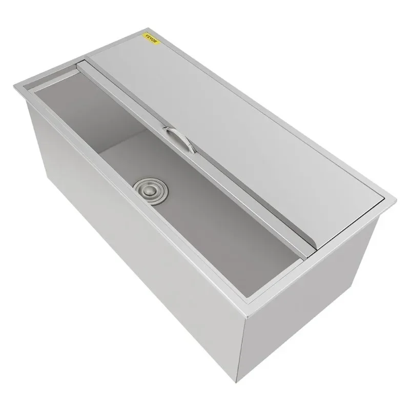 

Happybuy Drop in Ice Chest 36L x 18W x 14H Inch Stainless Steel Ice Cooler with Sliding Cover Drop in Ice Bin Included