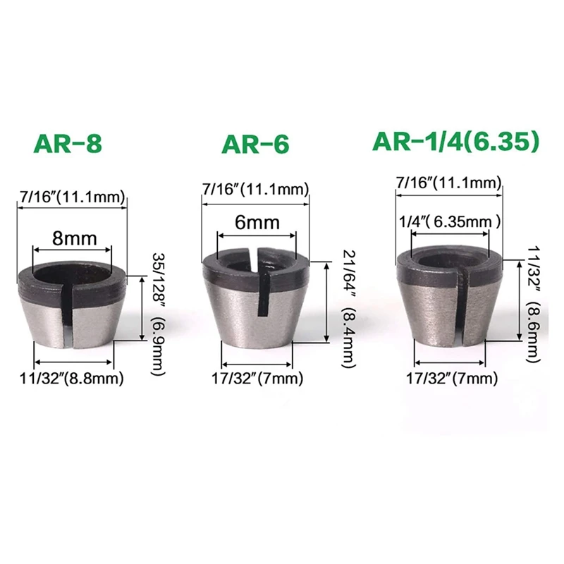 6Pcs High Precision 6Mm 6.35Mm 8Mm Router Collet Chuck Adapter For Engraving Trimming Machine