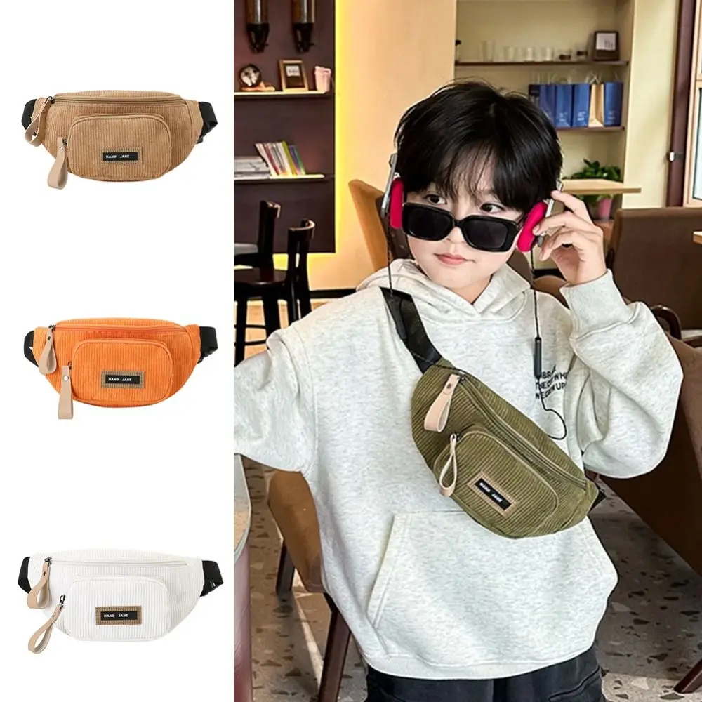 

Corduroy Children Bag Fashion Large Capacity Water Proof Chest Bag Sports Zipper Shoulder Bag