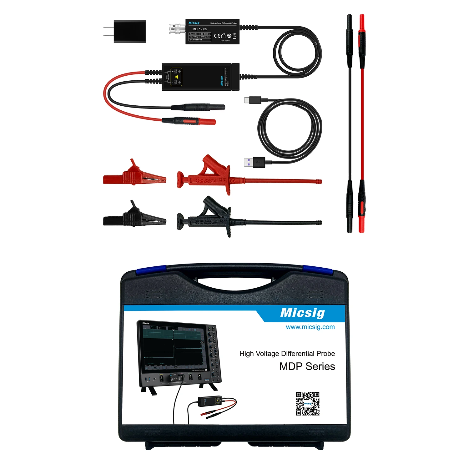 

High Voltage Differential Probe Kit, Oscilloscope Probe, 100MHz, 700V, 10x, 100x Attenuation Rate, Dp10007