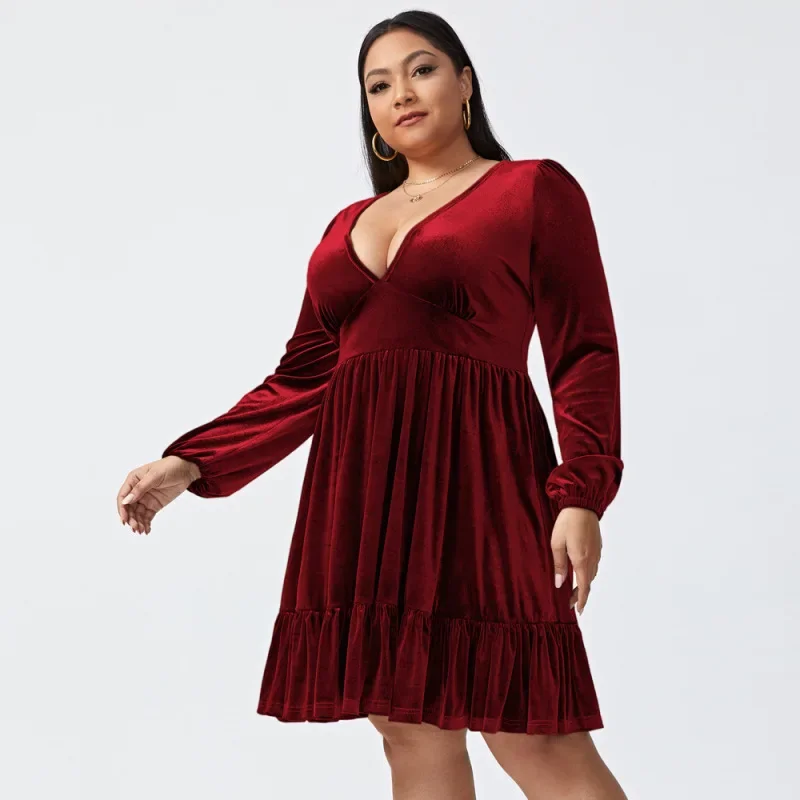 

Europe and the United States Amazon Plus Size Women's 2023 New Sexy Waist Large Swing Velvet Dress Party Dress