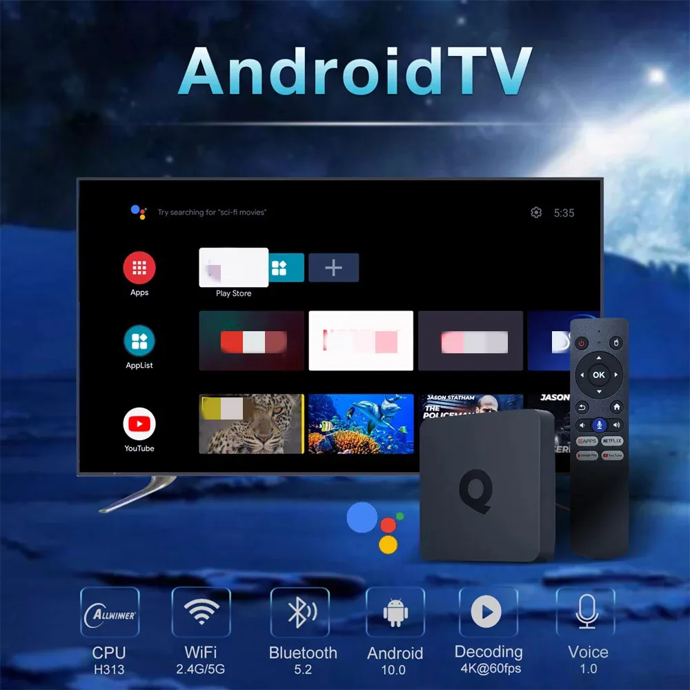 ATV Q1 Smart TV Box Android 10 Allwinner H313 2GB 16GB Support Google Voice Dua
