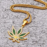 Collier de bijoux Punk Hip-hop personnalisé, avec pendentif en feuille d'érable en alliage de diamant incrusté d'huile et matériau accessoire 1