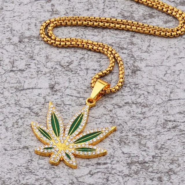 Collier de bijoux Punk Hip-hop personnalisé, avec pendentif en feuille d'érable en alliage de diamant incrusté d'huile et matériau accessoire 1