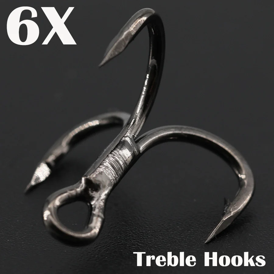 Lot de 6 hameçons triples pêche mer et eau douce 50 pièces pointus avec ardillons pour leurres