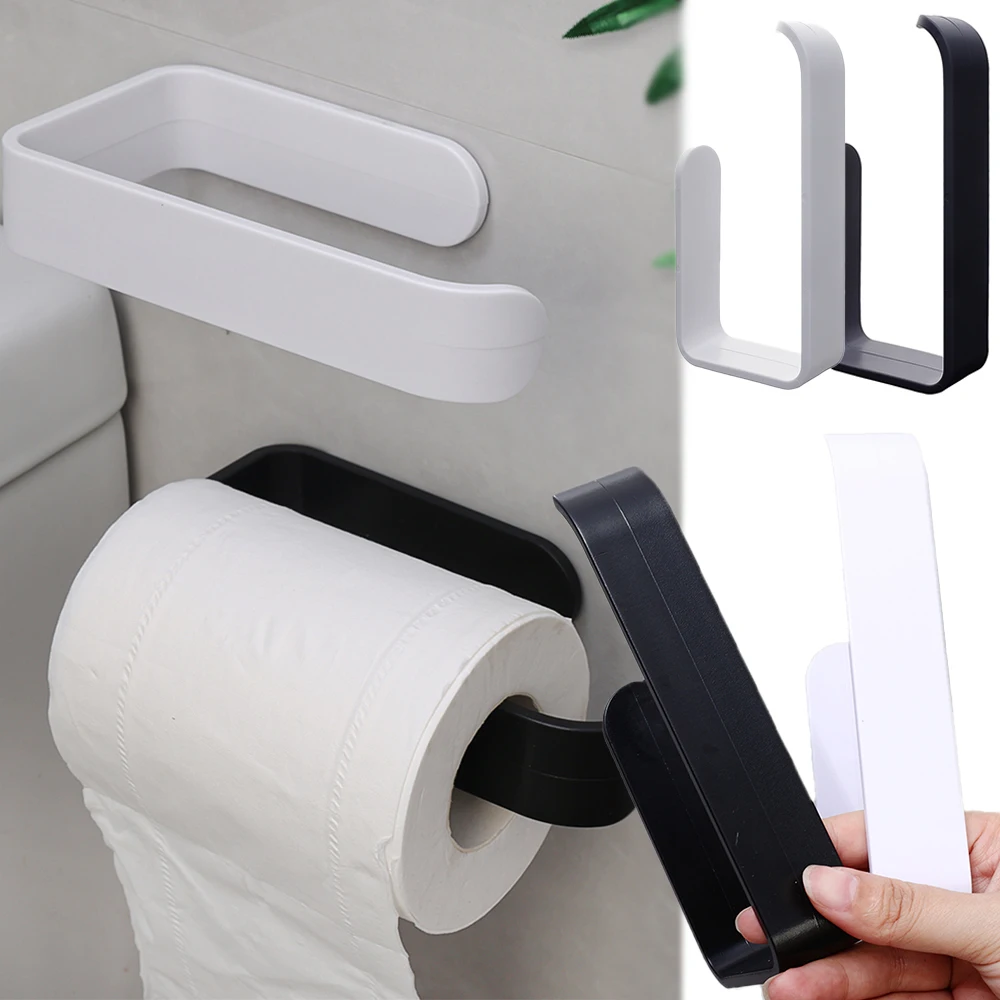 Wall Mounted Toilet Paper Holder No Punching Tissue Towel Roll Bathroom Towel Rack Bathroom Accessories Material Plastic 1Pc paper towel holder toilet paper rack toilet paper holder toilet roll holder tissue holder
