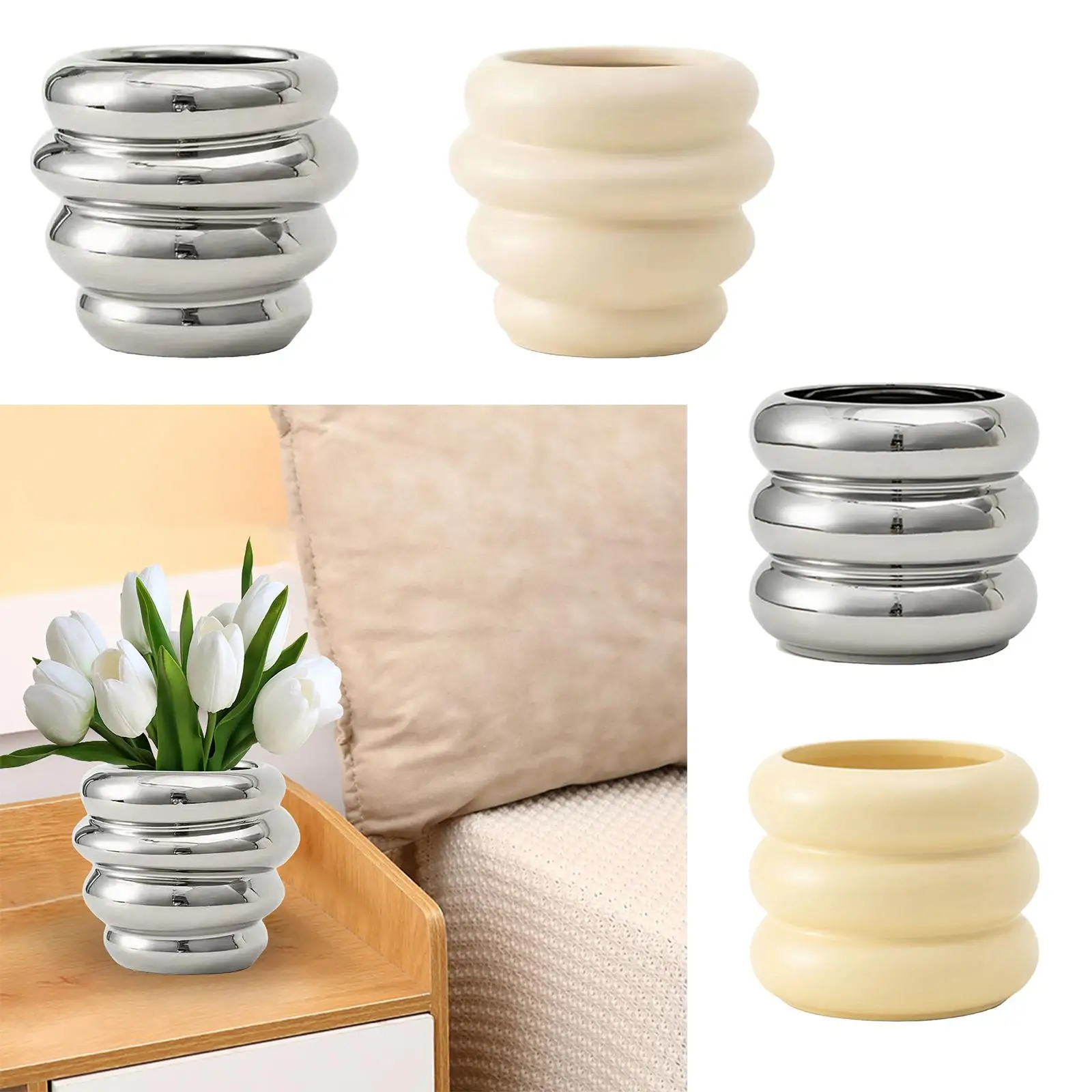 Ceramic Flower Vase Plants Holder Planter Decors Cosmetics Lipstick Bud Vase Flower Pot Makeup Brush Holder for Bathroom Dresser