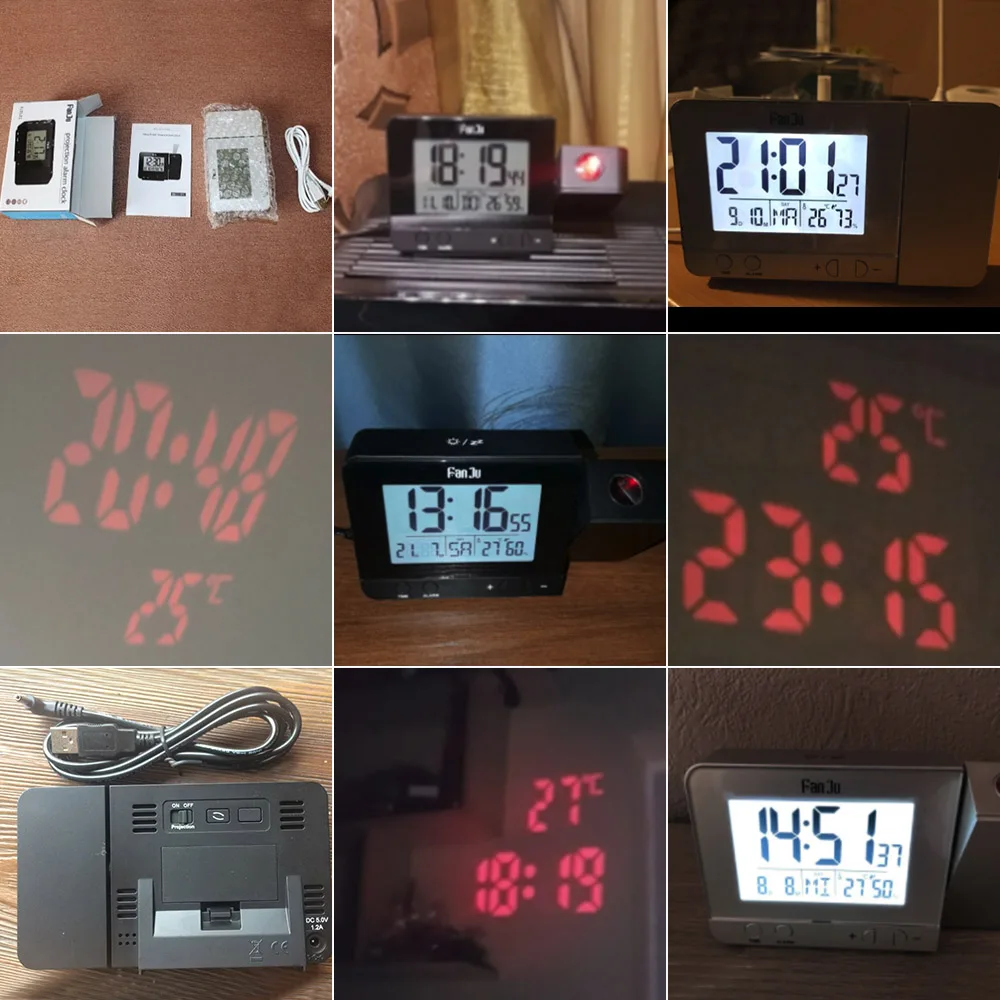 Будильник FanJu FJ3531, цифровые часы с функцией повтора и настенным проектором, настольные светодиодные часы с проекцией времени (art.: 7a6818f67) - 7a6818f67