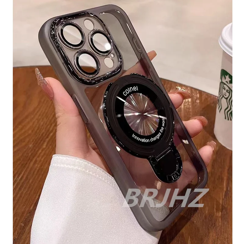 Luxury Magnetic Bracket Case with Stand Holder and Clear Soft Cover