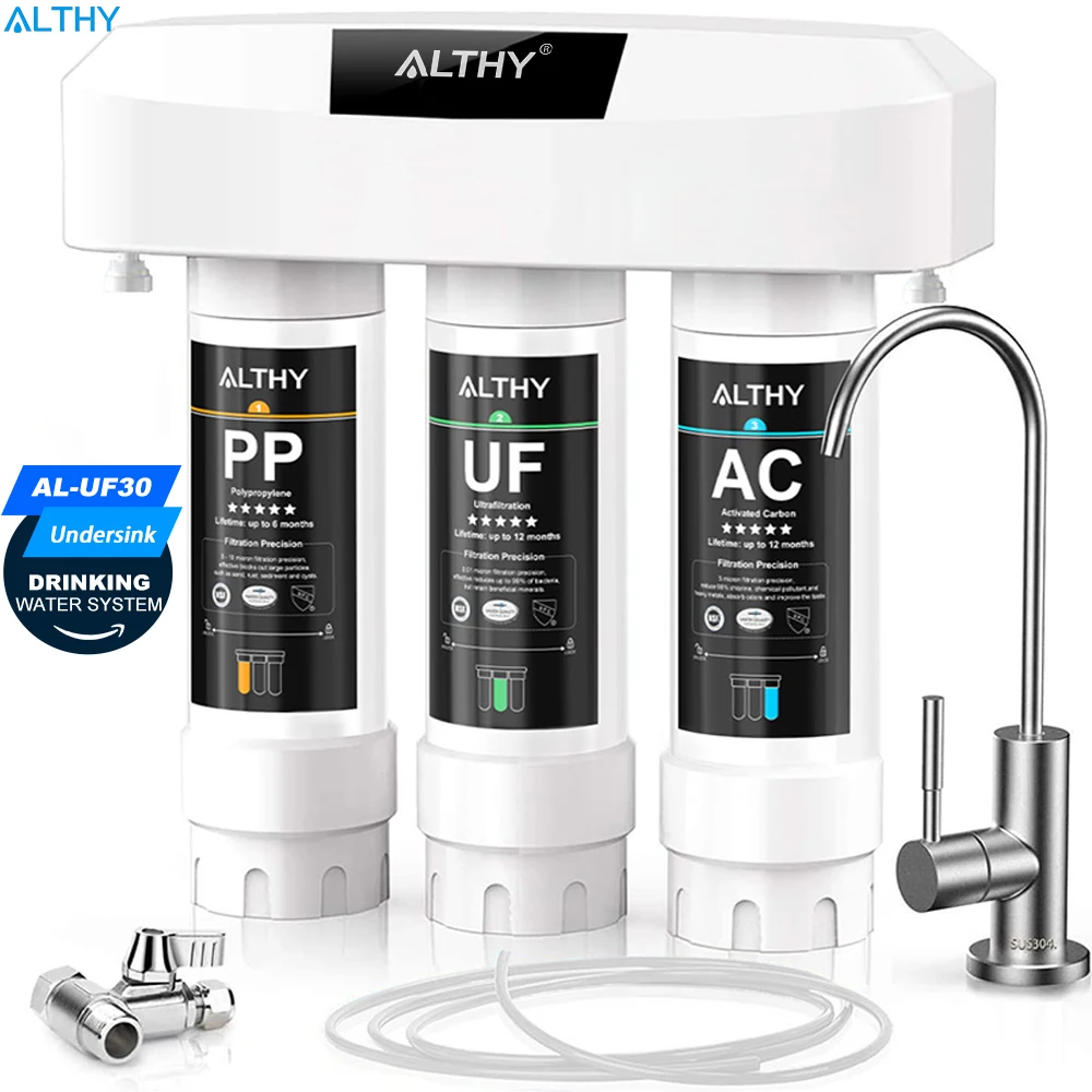 ALTHY Under Sink Drinking Water Filter Purifier Ultrafiltration System, 3 Stage ,Remove Lead, Chlorine, Bacteria & Bad Taste