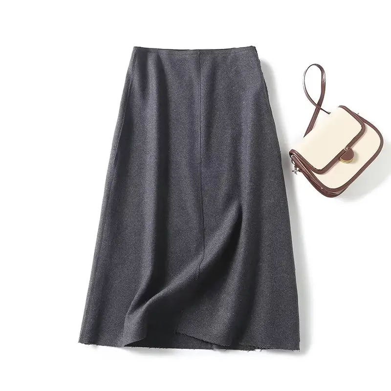 

Elmsk Fashion Elegant Women's Grey A-line Half Skirt Winter Wool Casual Midi Skirts Womens