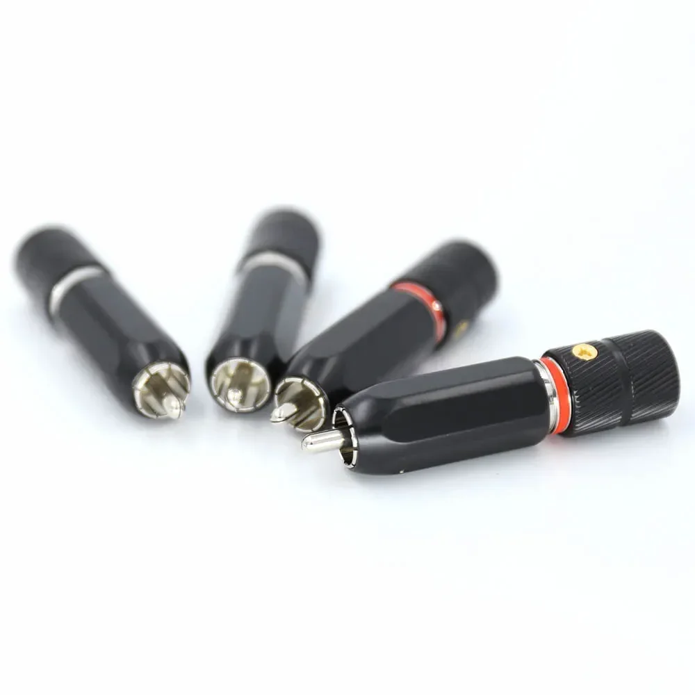 4x 잠금식 로듐 도금 RCA 포노 커넥터(9mm 구리 케이블 포함) 오디오 장비용 고음질 음질