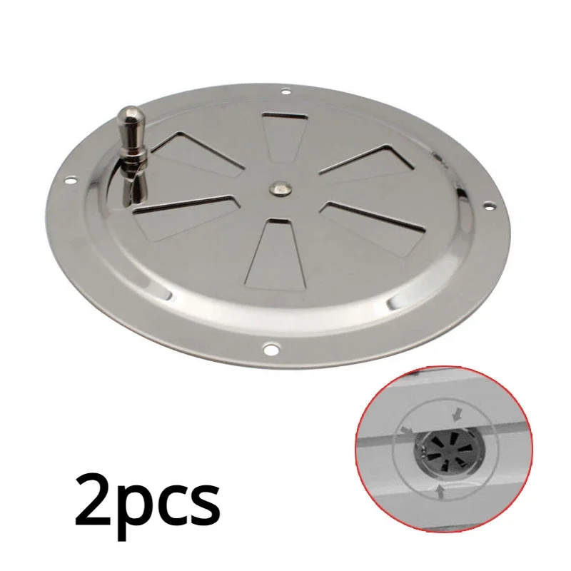 Steel 316 Boat Marine Round Air Louver Vent Grille Ventilation Louvered Ventilator Grill Cover Side Knob Opening 2pcs 125mm