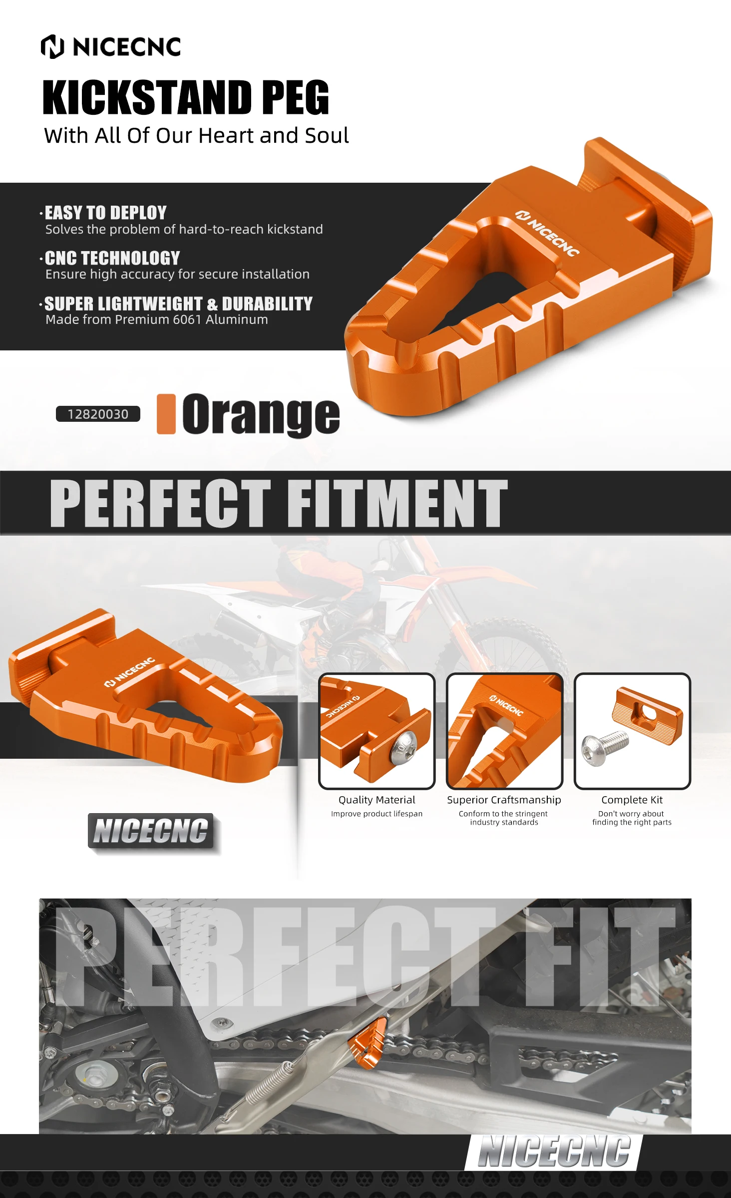 NICECNC Für KTM EXC 300 2024 2025 Seitenständer Ständer Peg EXC-F 350 450 XCW 500 XCFW 2024 2025 Für Husqvarna TE300 GasGas EC300 – Detail 1