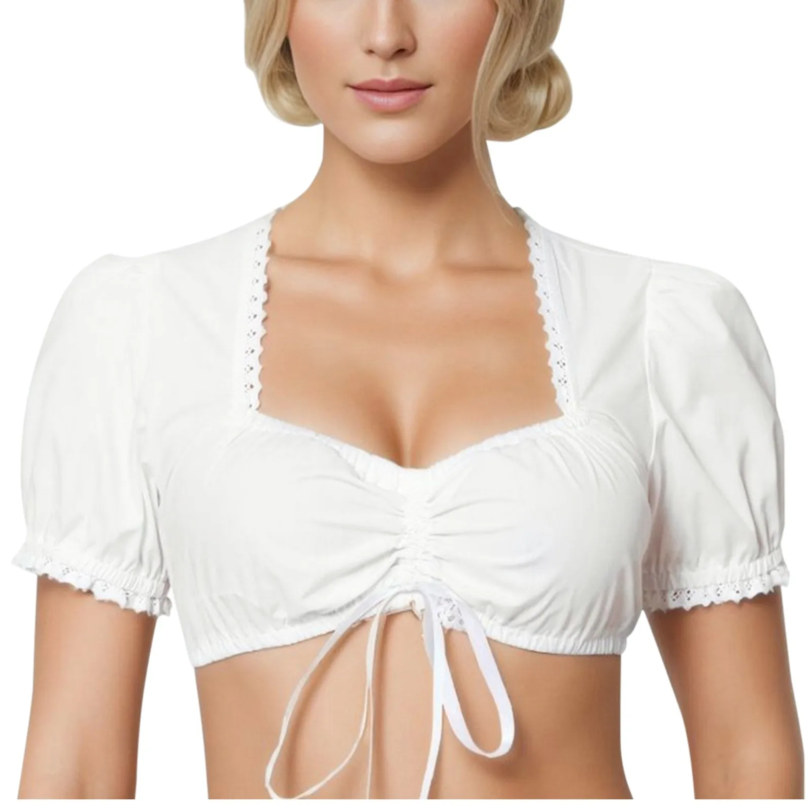 Beer Festival Traditional Women Wrap Crop Tops Square Neck Short Sleeve Stylish Women's Elegant Sexy Blouse White Dirndl Blouses