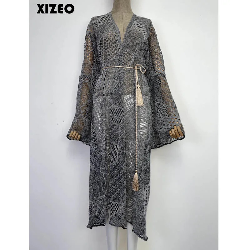XIZEO  Elegant Autumn Winter Women Cardigan Kaftan Transpare African Holiday Free Size Long Sleeve Party Wedding Gift Kimono