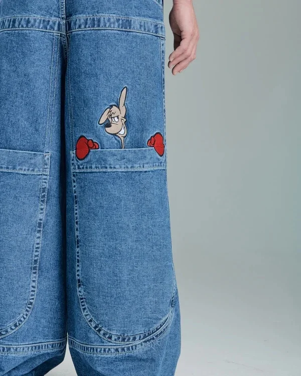 

JNCO Big Pocket Blue Vintage Jeans Men Y2K Kangaroo Graphic Harajuku Hip Hop Baggy Denim Pants Casual High Waist Wide Trouser