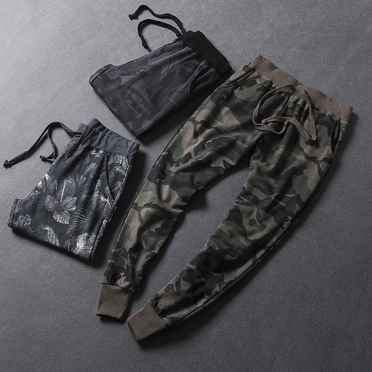 공장 직접 남성 위장 바지 전체 면화 빨 수있는 탄성 허리 Drawstring 캐주..
