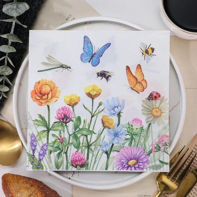 10/20pcs 33cm 2-Ply Floral Butterfly Printed Paper Napkins for Wedding Party