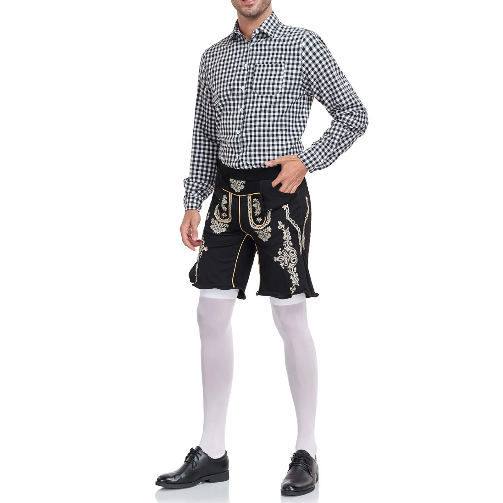Button down shirt Mens German Traditional Plaid Shirt Beer Plaid Shirts With Pockets Lapel Long Sleeve Button Down Shirts Oktoberfest Costume