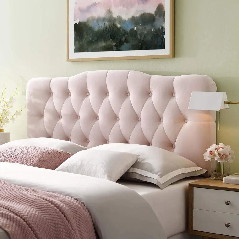 Headboard,Modern Blush Pink Velvet Tufted Headboard, Full Headboards