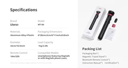 Magnetic Selfie Stick Tripod with Wireless Bluetooth Remote for Live Streaming and Vlogging (MT - 84)