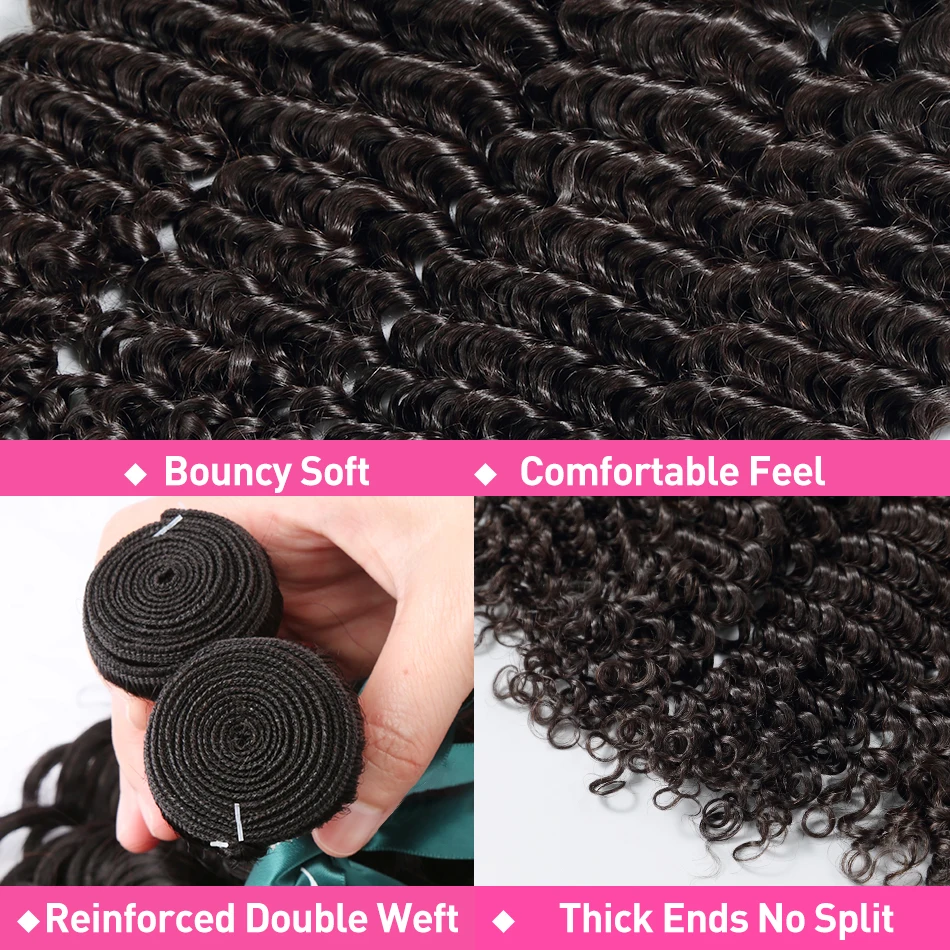 Deep Wave Human Hair Bundles Brazilian Remy Curly Hair Weave Natural Double Drawn Extensions For Women 30 32 40 Inch human hair bundles