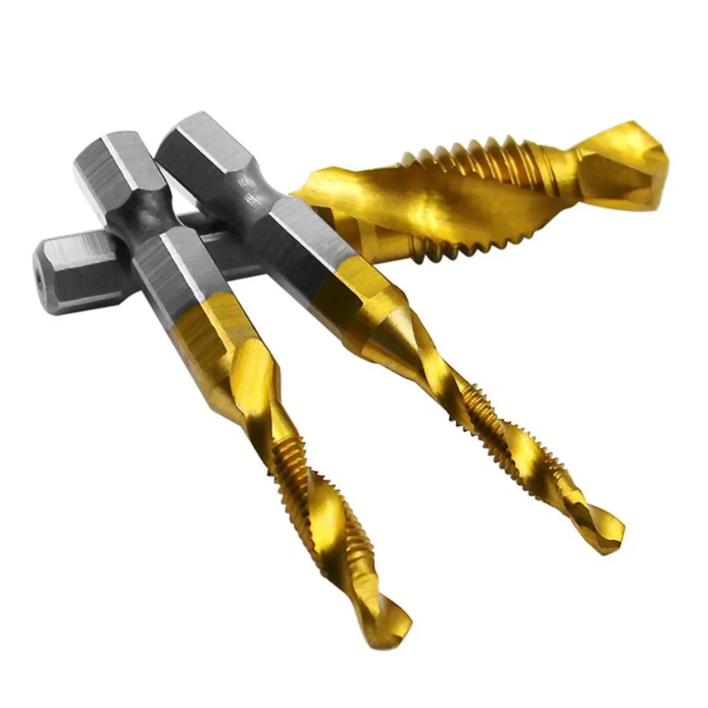 12Pcs Compound Metric Tap Drill Bits Screw Thread Hex Shank Machine Titanium HSS Tap Bit Tool For Metal Steel Wood Plastic