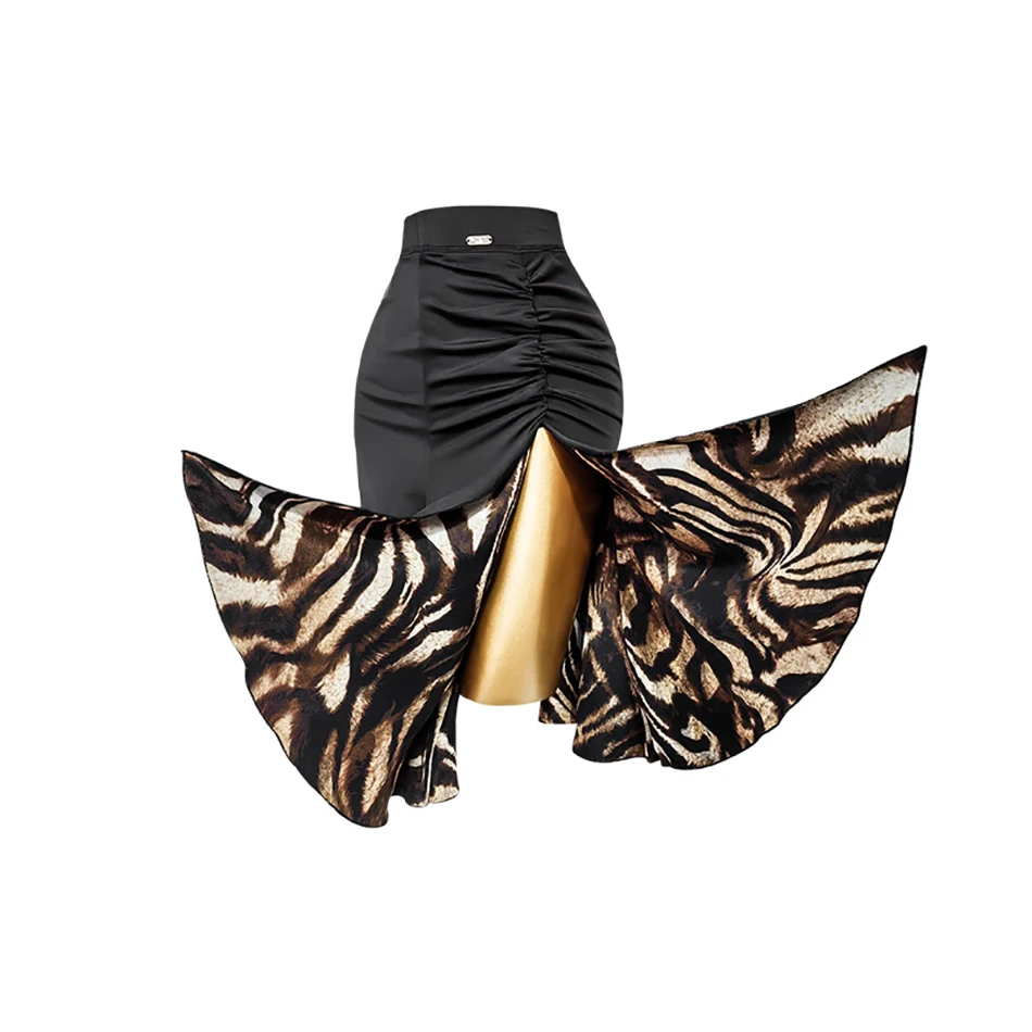 Dance Dress Dance Skirt Women Leopard and Black Two Side Wear Latin Ballroom Tango Chacha Belly Dancing
