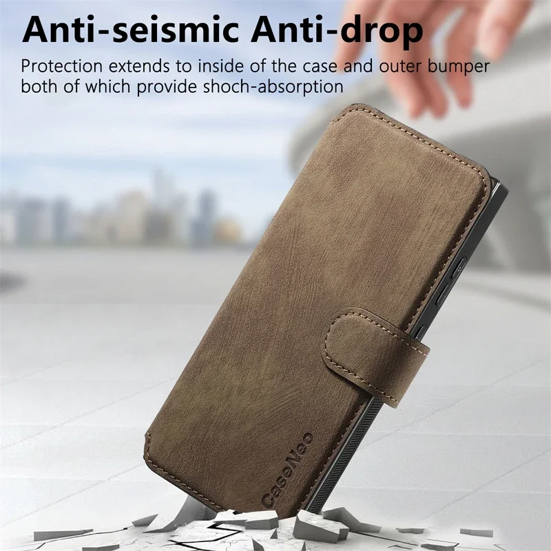 MagSafe Flip Leather Wallet Phone Case with Removable Magnetic Card Holder