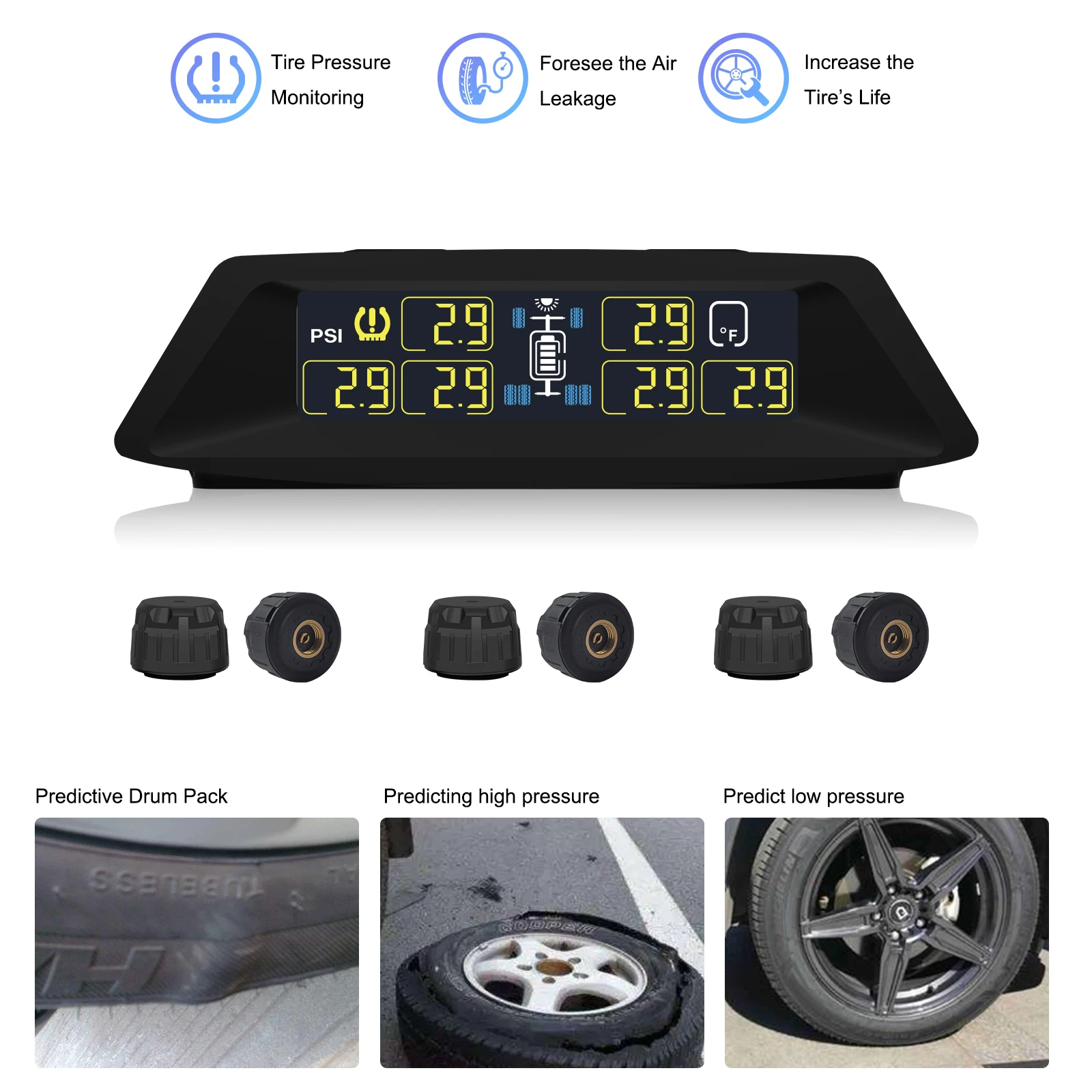 

Caravan TPMS Solar Tire Pressure Monitoring System for Motorhome trailer with 6 External TPMS Sensor and A Repeater