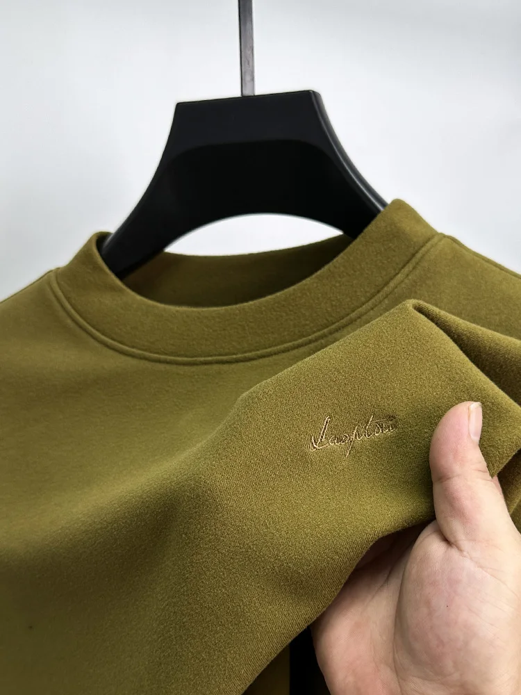 

High-end Autumn Men's High-quality Round Neck T-shirt Business Casual Long-sleeved Fashion Solid Color Embroidered New Top M-4XL