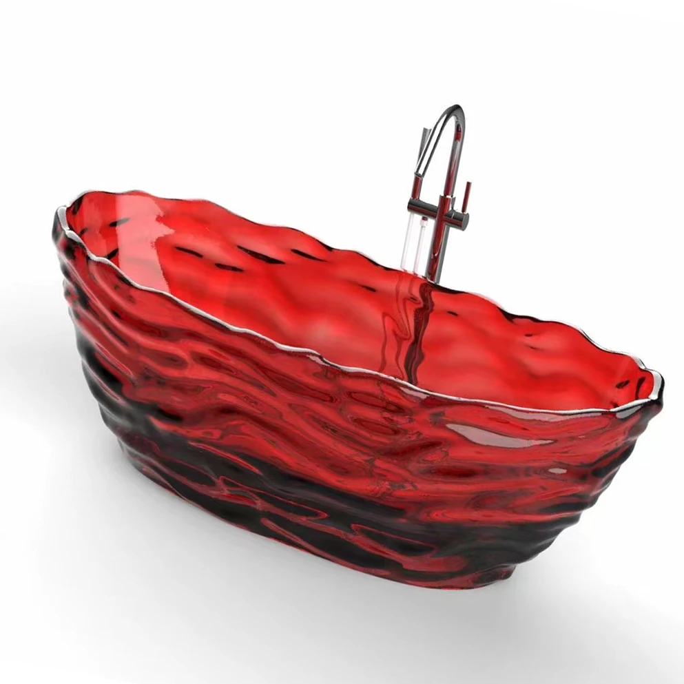 1750x785x640mm Oval Resin Ripple Bathtub Freestanding Floor Mounted Burgundy Tansparent Tub BV001-1