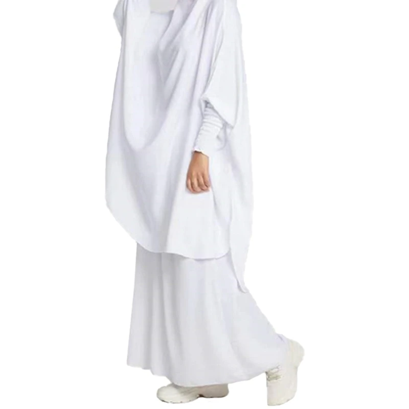 

Women Muslim Islamic Khimar 2Pcs Set Prayer Dress Ruched Hijab Skirt Abaya Suit