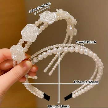 1/2 pieces of cute girls' imitation pearl headbands that do not hurt hair, sweet little girl flower headbands, kidsren's hair ac 2