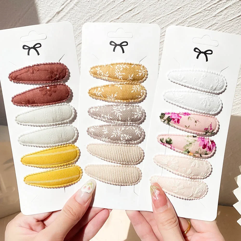 

6Pcs/Set Sweet Embroidered Print Hair Clips for Kids Waterdrop Shape Hairpins BB Clips Barrettes Headwear Girls Hair Accessories