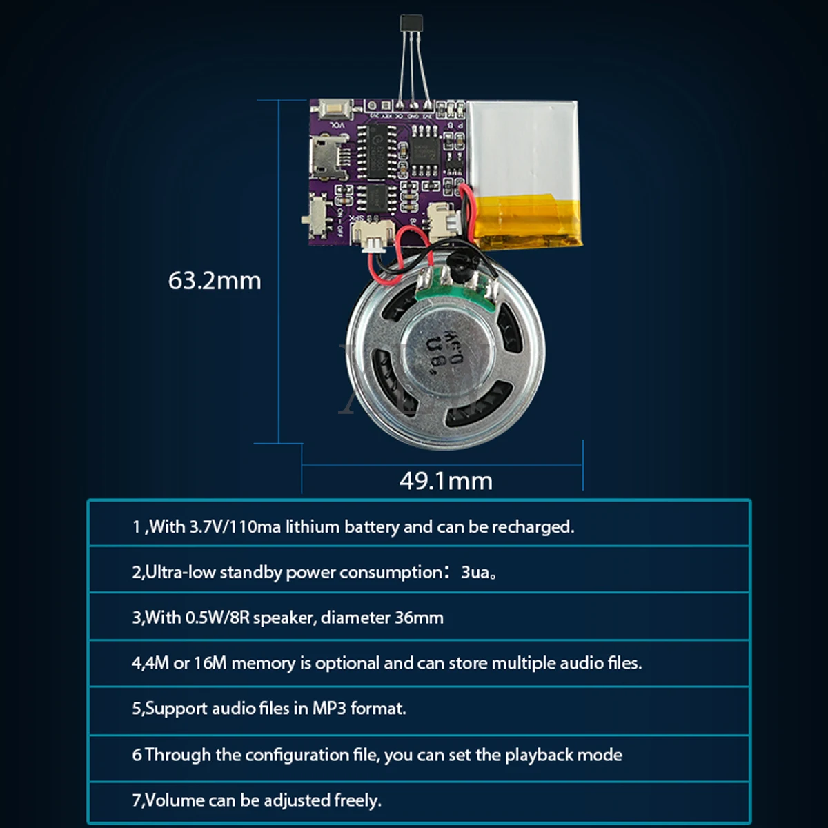 MP3 Voice Music Playback Chips,4/16MB Magnet Control USB Download Sound Module for Christmas Birthday Card Toys Gifts