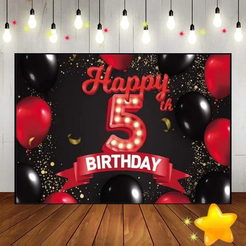 Happy 5Th Birthday Background Red Girl Invito Princess Hotwheels Banner Baby Room Decoration Boy Golden Teddy Bear Shower Or
