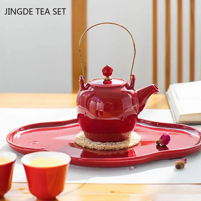 Japanese Color Tiliang Teapots Exquisite Handmade Ceramic Tea Set Kettle Household Celadon Filter Tea Pot Tea Ceremony Drinkware