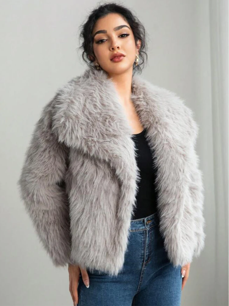 Vintage Fur Jacket Women Autumn Winter Warm Casual Loose Faux Fur Lapel Coat 2025 New Fashion Elegant Ladies New Outerwear ﻿